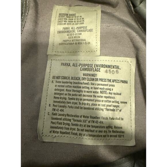 USAF Air Force Tiger Stripe APECS Gore Tex Camo Parka Jacket Medium Short Hooded - Picture 4 of 7